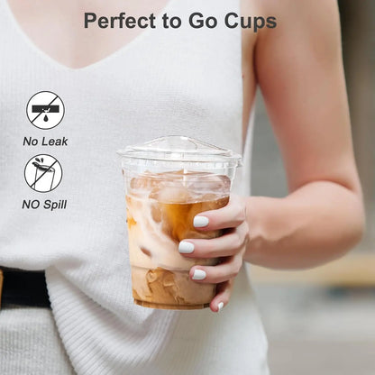 16oz/20oz Clear Plastic Cups with Lids – Disposable Iced Coffee Cups with Sip Lids, Sturdy Smoothie Cups for Cold Drinks, Takeout Beverages & Party Supplies