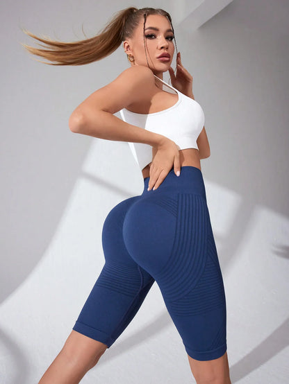 Women’s High Waist Seamless Slim Yoga Shorts Stretchy Push Up Butt Lifting Knitted Workout Running