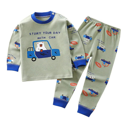 Conjunto de pijama de algodón para niños – Ropa de dormir de dibujos animados de otoño invierno para niños y niñas, conjunto de ropa de descanso suave para niños, ropa de noche acogedora y conjunto para el hogar para un sueño cómodo