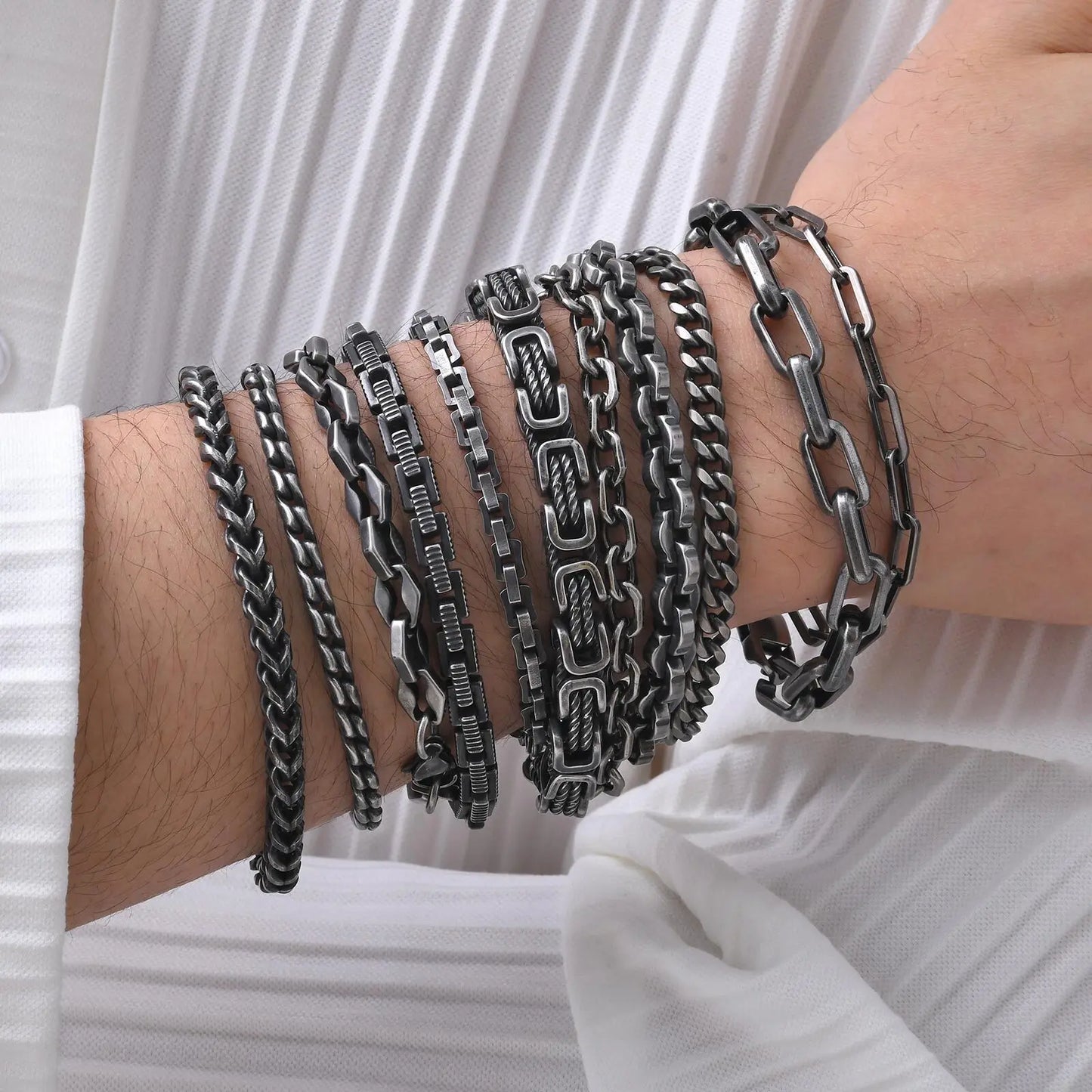 Vintage Byzantine Chain Bracelet – Stainless Steel Braided Link Wristband for Men & Boys | Retro Fashion Jewelry Gift for Father