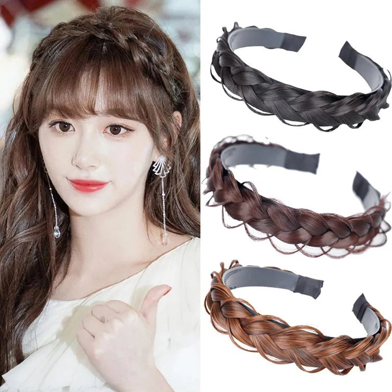 Diadema Bohemio Trenzado Sintético para Mujer Banda de Pelo Elástica para Fiestas y Cosplay