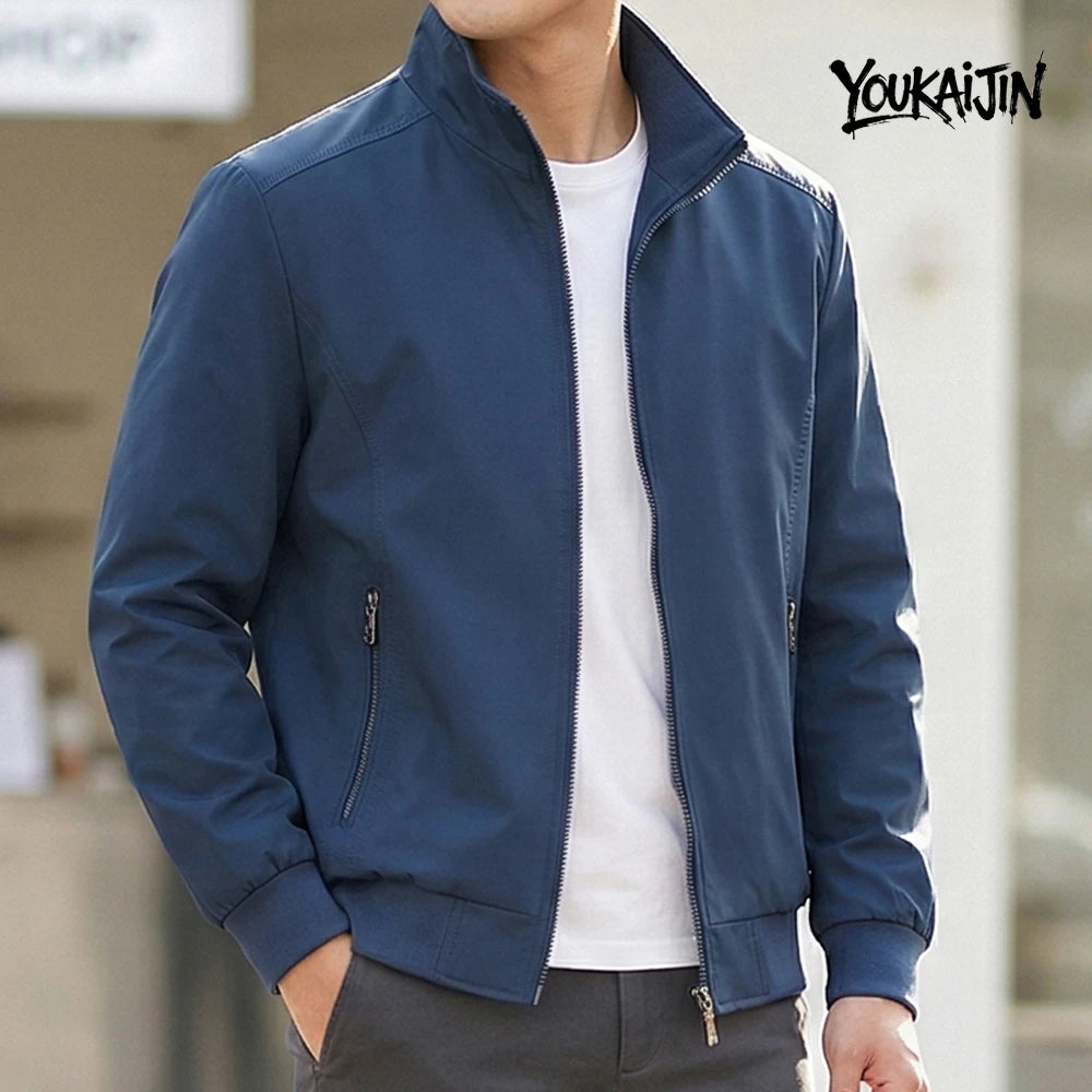 Men’s Korean-Style Slim-Fit Overcoat – Solid Color Stand Collar Jacket, Casual Spring & Autumn Outerwear, Sizes S–6XL