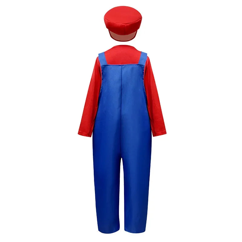 Plumber Cosplay Costume Bodysuit – Children’s Overalls Outfit for Boys & Girls Stage Performance, Anime Roleplay & Funny Party Wear