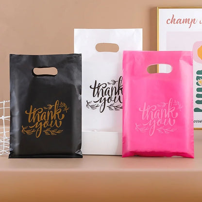 10/50/100 BOLSAS DE PLÁSTICO DE AGRADECIMIENTO – Bolsas de compras para pequeñas empresas, para bodas, cumpleaños, dulces, pasteles, tiendas minoristas y embalaje de regalos