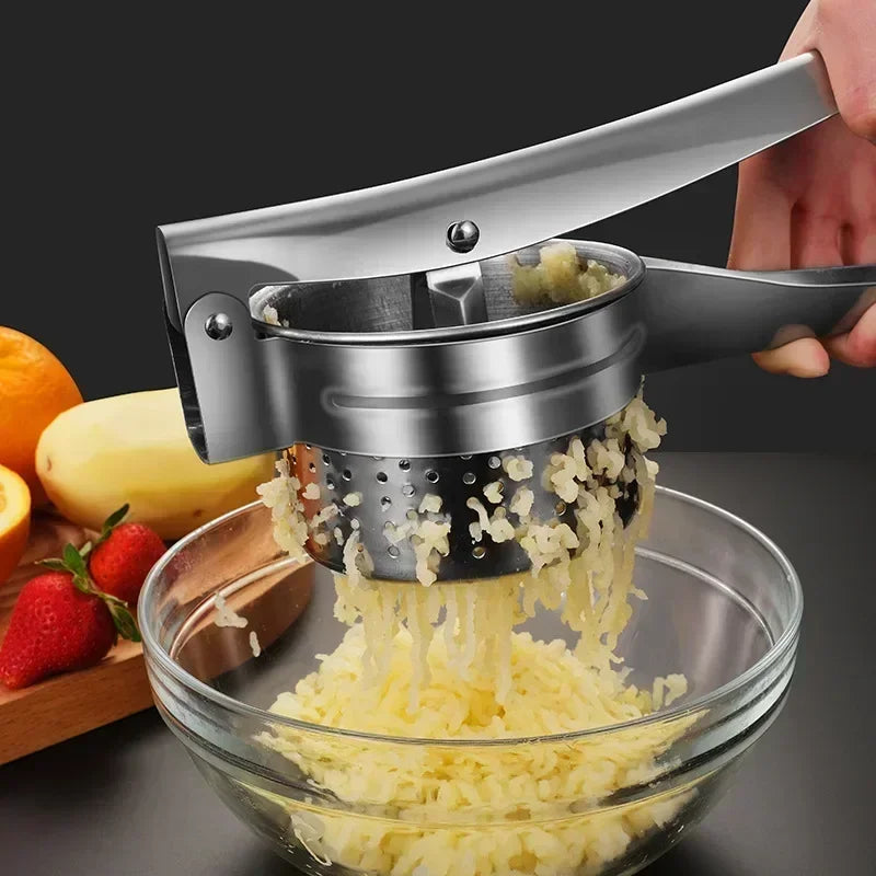 Stainless Steel Potato Masher & Ricer – Manual Food Press for Mashed Potatoes, Fruit & Vegetable Puree, Kitchen Squeezer Tool