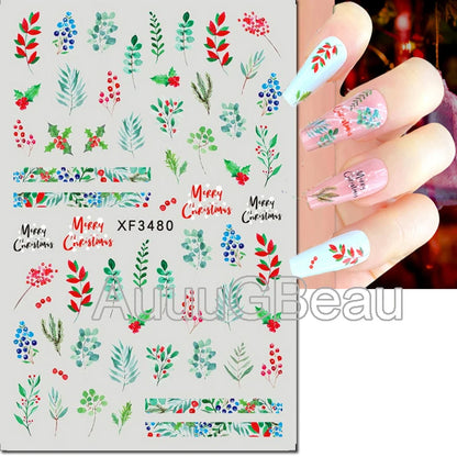 3D Christmas Nail Art Stickers – Snowflake & Winter Tree Nail Decals for Nail Tips Decoration