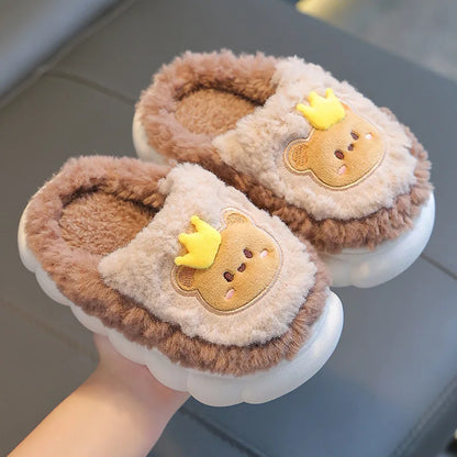Kids Winter Plush Slippers Warm Non-Slip Cartoon Snow Princess House Shoes for Girls & Boys