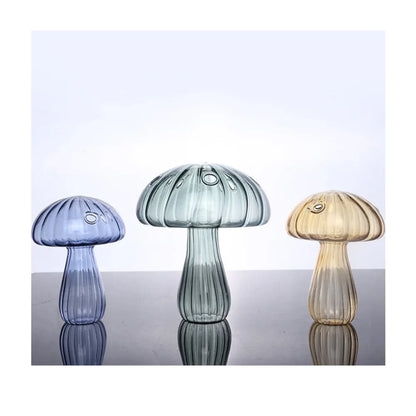 Florero de vidrio con forma de hongo – Maceta hidropónica transparente y jarrón decorativo de escritorio