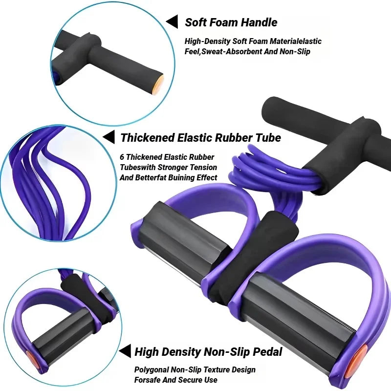 Entrenador de resistencia de pedales de 4 tubos – Cuerda de tensión elástica multifuncional para yoga, entrenamiento de fuerza abdominal, fitness en casa y entrenamiento de cuerpo completo