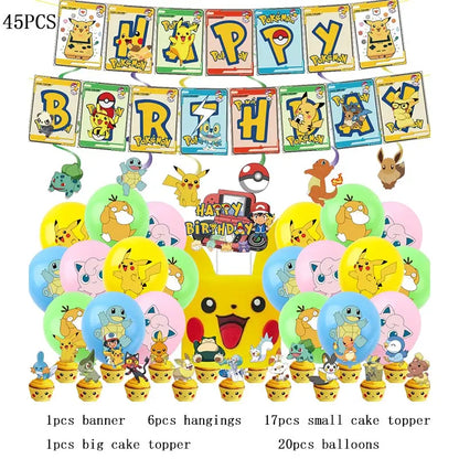 Pokémon Theme Birthday Party Decorations – Cartoon Pokémon Go Tableware Set (Cups, Plates & Pikachu Balloons) for Baby Shower & Party Favors