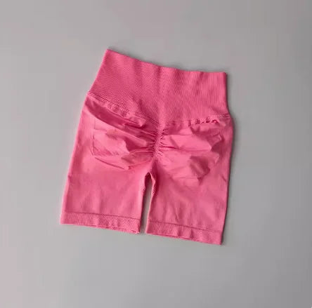 Pantalones cortos de yoga de cintura alta para mujer – Pantalones cortos deportivos fruncidos para realce de glúteos, para correr, gimnasio, fitness y control de abdomen