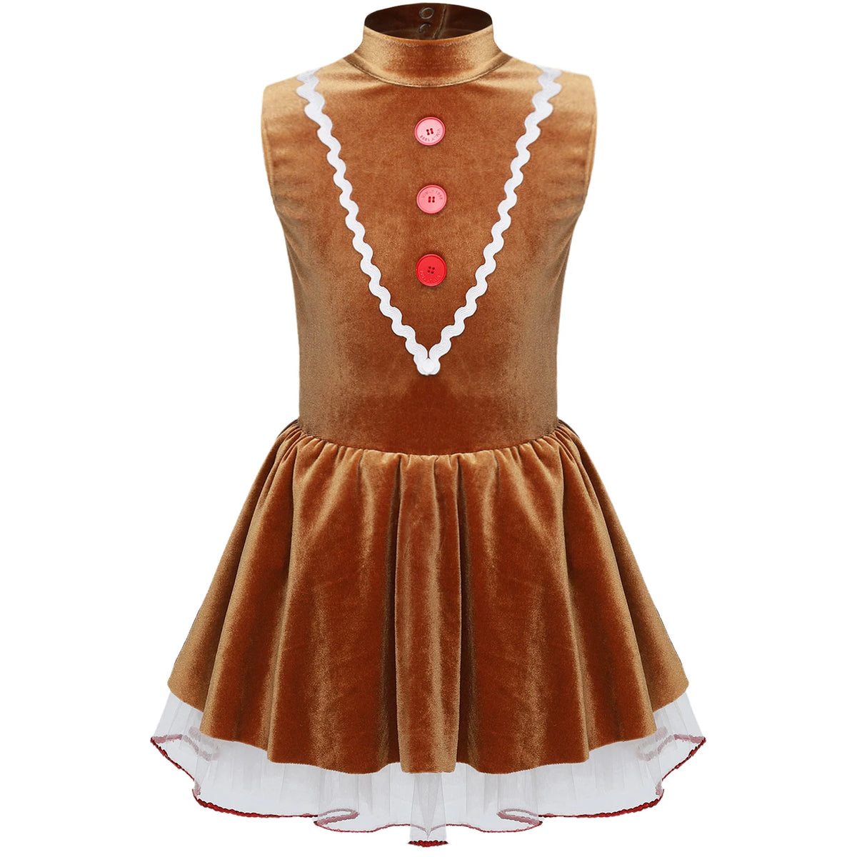 Girls' Gingerbread Man Costume Dress Soft Velvet Cookie Princess Tutu for Christmas, Halloween Cosplay, Ballet, Dance, Holiday Parties and Dress-Up Events