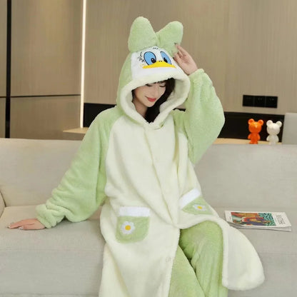 Sanrio Hello Kitty Girls' Velvet Pajama Set – Cute Cartoon Long Bathrobe & Nightgown, Soft Cozy Home Sleepwear for Kids