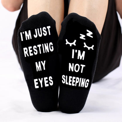 Men’s Funny Harajuku Crew Socks – Creative Word Print Cotton Hip Hop Streetwear Socks with Silicon Anti-Slip Grip, Unisex