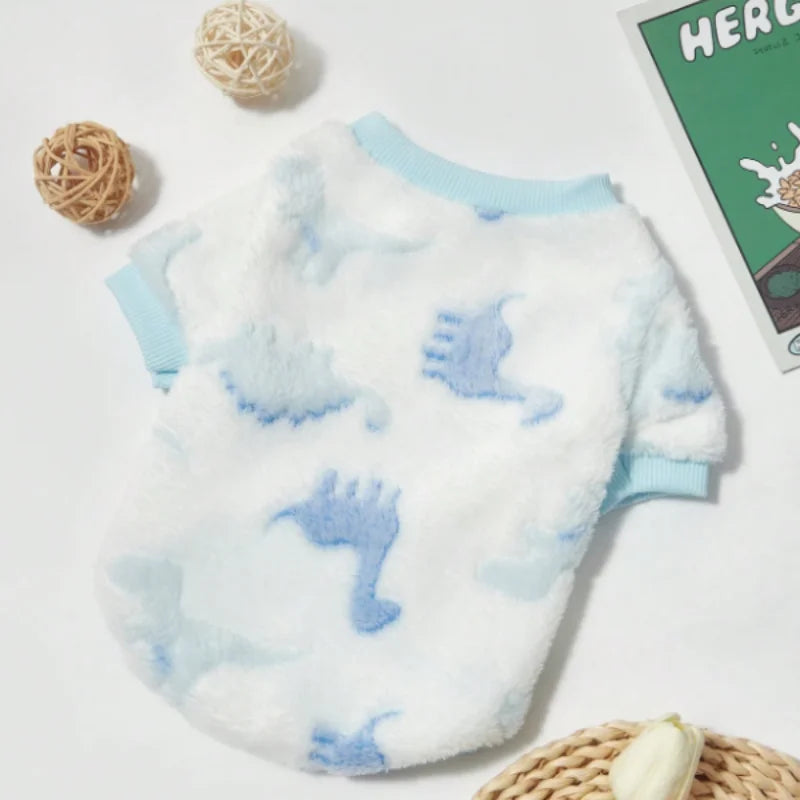 Warm Plush Dog Sweater – Soft Fleece-Lined Winter Shirt with Cute Animal Print for Dogs, Puppies & Kittens