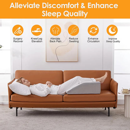 Almohada Elevadora de Piernas – Cuña de Espuma Viscoelástica de 8 Pulgadas para Dormir, para Quienes Duermen de Lado y para Descansar, Cojín de Soporte Ergonómico para Posicionar las Piernas, Confort y Relajación