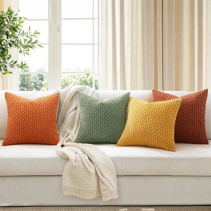 Funda de almohada a rayas verdes de pana - Funda de cojín decorativa rústica bohemia de 20x20 pulgadas para sofá y sala de estar