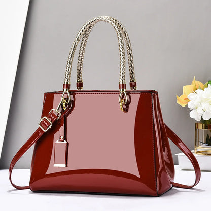 Women's 2025 Light Luxury Lacquer Leather Handbag – Large-Capacity Casual Shoulder & Crossbody Bag with Glossy Finish, Stylish Everyday Purse