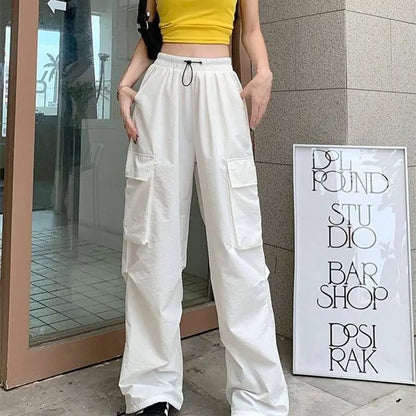 Women's Retro Workwear Pants – Loose Wide-Leg Straight Trousers with Cuffed Hem for Spring, Summer & Autumn