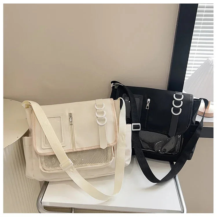 Bolso Bandolera con Lazo Estilo Universitario – Bolso de Hombro de Gran Capacidad para Chicas, Bolso Ita de Moda JK, Bolso de Mano con Acento de Lazo para Libros Escolares, Material Escolar y Uso Diario