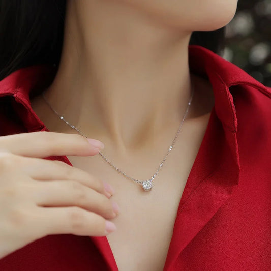 925 Sterling Silver Moissanite Pendant Necklace – 0.5–5CT Bridal & Fine Jewelry for Women
