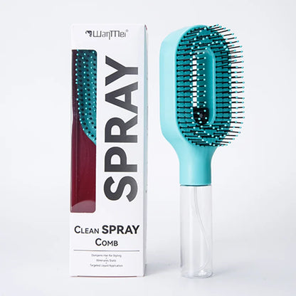2-in-1 Detangling Spray Hair Brush with Water Mist Bottle – Anti-Static Scalp Massage Comb for All Hair Types