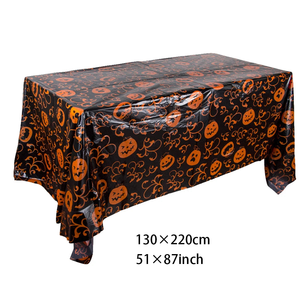 Halloween Tablecloth, Haunted House Pumpkin and Spider Web Table Cover, Spooky Dining Table Decor, Halloween Party Supplies, Indoor Home Kitchen Decoration
