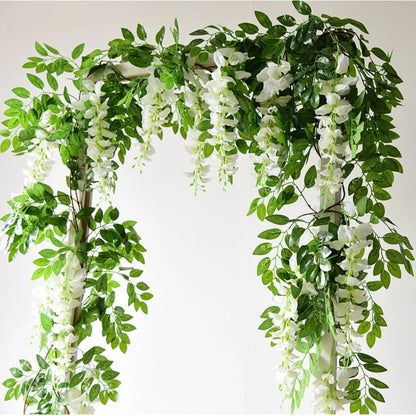 Glicinia Artificial en Enredadera – Guirnalda Colgante Realista de Seda Sintética con Hojas de Hiedra para Arcos de Boda, Decoración de Jardín, Decoración del Hogar y Estilismo de Fiestas