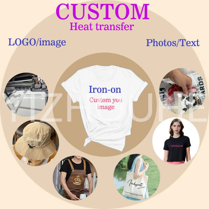 Custom Heat Transfer Stickers – DIY Washable T-Shirt Iron-On Patches | Personalized Photo, Logo & Design DTF Color Vinyl Transfer