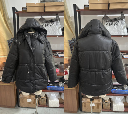 Women’s Long Puffer Winter Coat – Thick Warm Maxi Padded Jacket with Faux Fur Hood, Drawstring Waist & Zip-Up Button Closure
