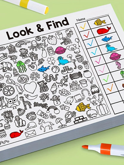 Livre d'activités interactif de cherche-et-trouve à colorier – Livre de puzzles d'objets cachés pour enfants avec des jeux de cherche-et-trouve, des exercices d'association, des pages de coloriage créatives et des activités d'apprentissage éducatives