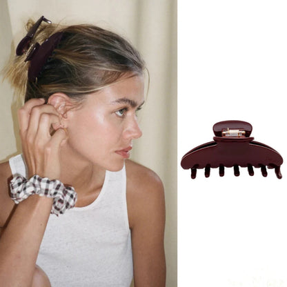 Pinza de pelo de acetato Fashion Coffee – Pinza grande de color sólido negro para mujeres y niñas | Accesorios sencillos para el pelo de verano