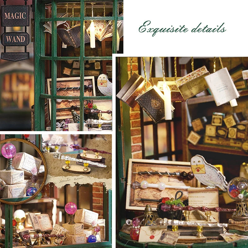 Kit DIY de casita de lectura de madera con luces LED – Artesanía en miniatura de inserción de estantería hecha a mano para decoración del hogar y regalos