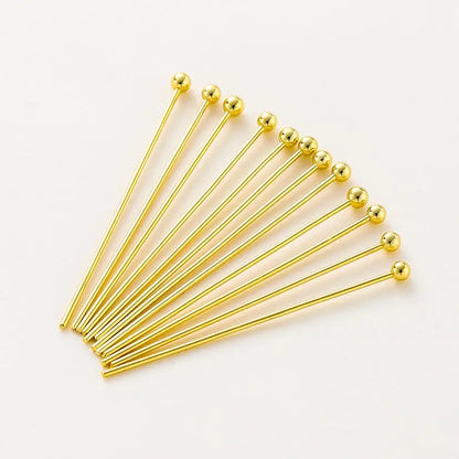 100-Piece 14K & 18K Gold Plated Brass Head Pins Set (16–50mm) – Ball, Flat & Eye Pins for DIY Jewelry Making & Crafts