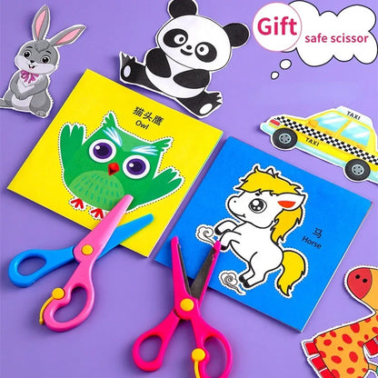 48-Piece Handmade Paper Cut Craft Book – DIY Cartoon Scrapbooking & Paper Art Kit for Kids