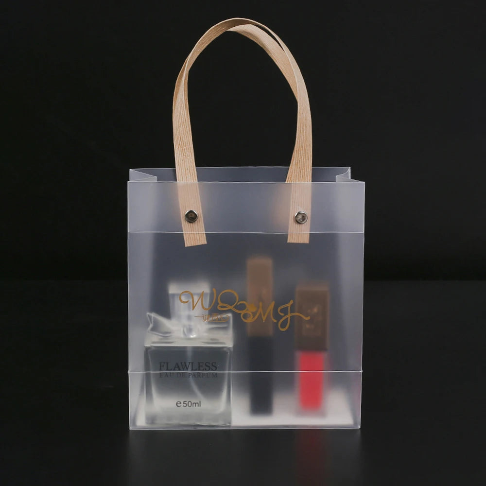 10PCS Frosted PVC Tote Gift Bags – Waterproof Transparent Reusable Gift, Candy & Party Favor Bags for Packaging & Shopping