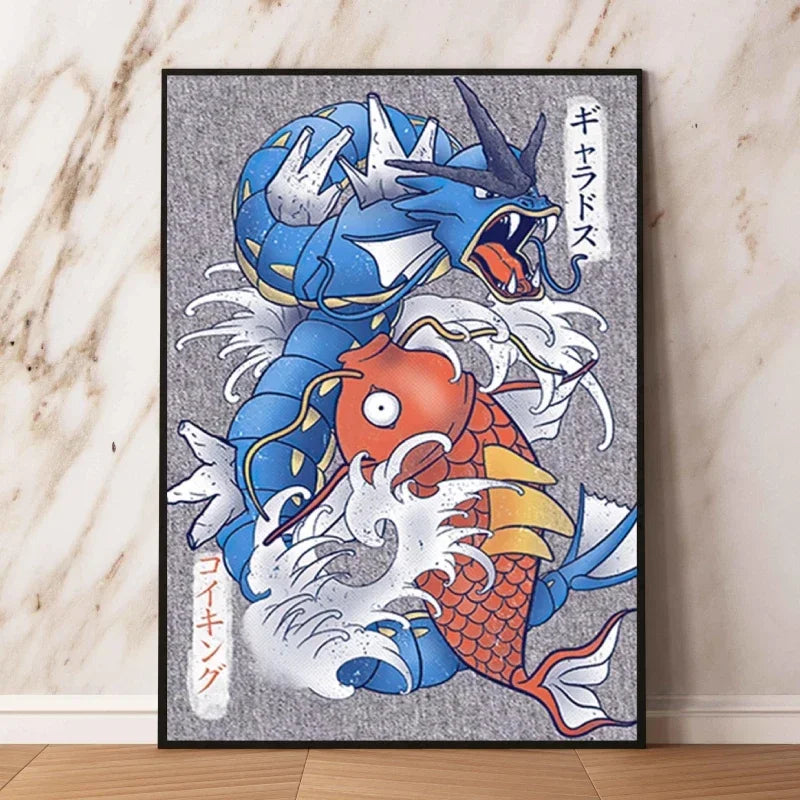 Pokémon Dracaufeu & Tortank Impression sur Toile Décoration Murale Tableau Poster HD pour Salon Maison