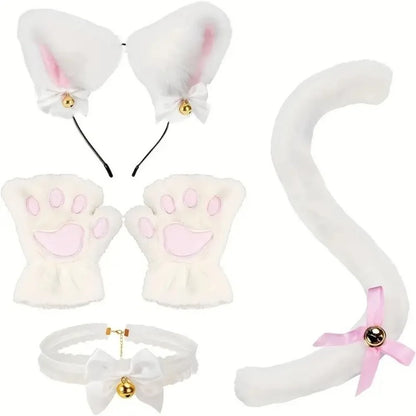 Cute Cat Woman Cosplay Accessories Set, Cat Ears Headband with Lolita Bow and Cat Paw Gloves, Kawaii Anime Costume Headwear for Girls, JK Fashion, Halloween, and Dress-Up Parties