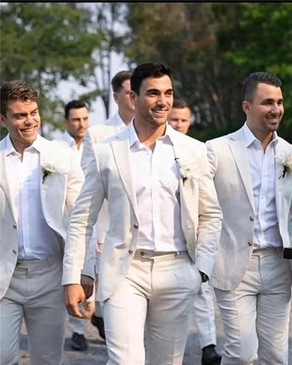 Costume de mariage en lin pour homme – Smoking 2 pièces coupe slim blazer et pantalon, costume décontracté pour mariage sur la plage, bal de promo, soirée