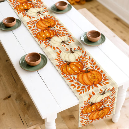Autumn Pumpkin Illustration Table Runner – Durable Fall Table Decor for Weddings, Kitchen, Dining Room, Thanksgiving & Parties