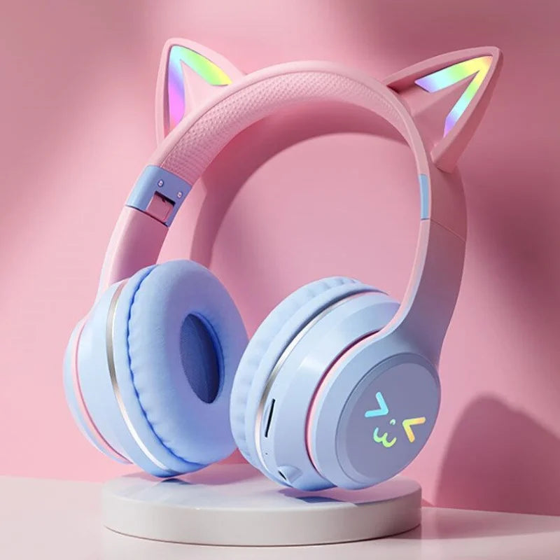 RGB Cat Ear Wireless Bluetooth Headphones – Luminous Gaming Headset with Microphone, Noise Reduction & HiFi Sound for Girls, Calls & Music