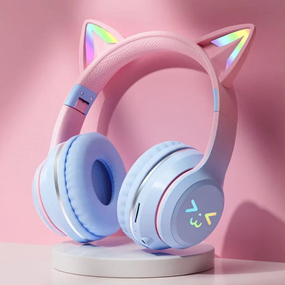 RGB Cat Ear Wireless Bluetooth Headphones – Luminous Gaming Headset with Microphone, Noise Reduction & HiFi Sound for Girls, Calls & Music