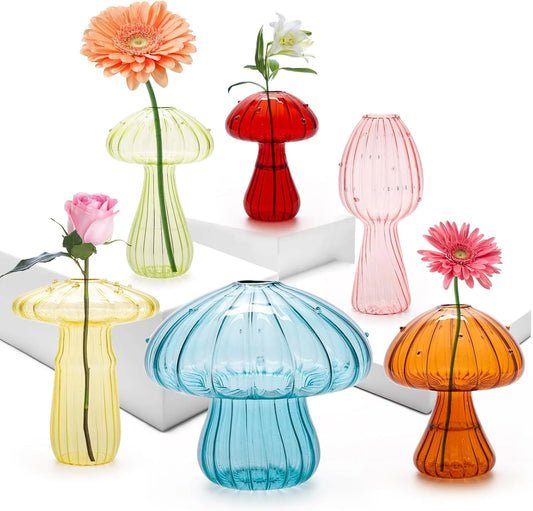 Mini Juego de Jarrones de Cristal con Forma de Hongo – Terrario de Propagación para Plantas, Flores y Decoración de Oficina/Hogar