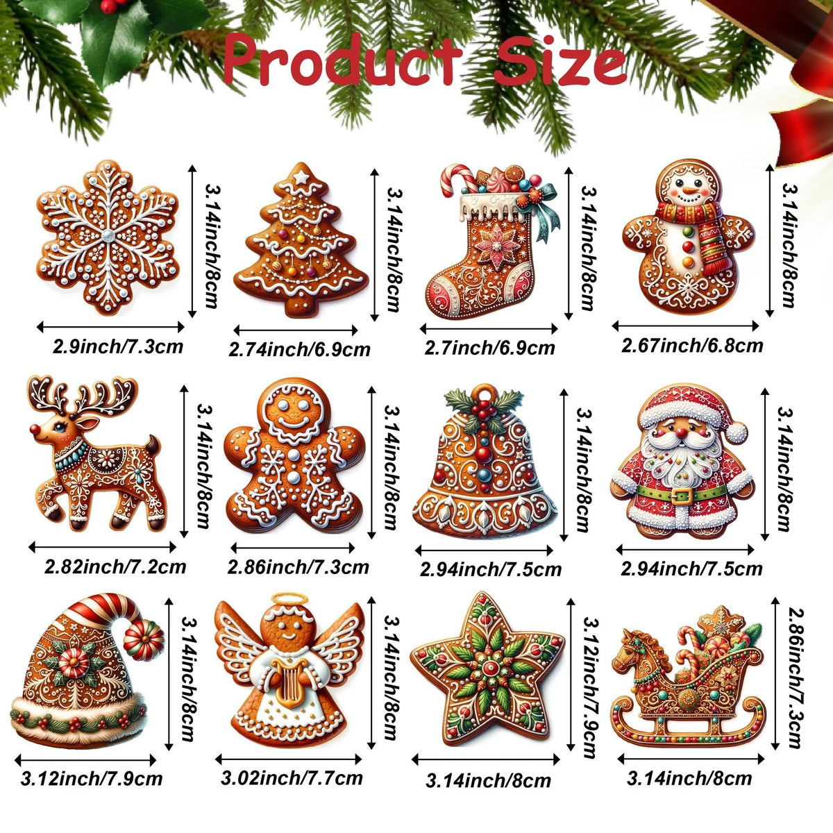12PCS Wooden Christmas Tree Ornaments – Gingerbread, Santa Claus & Snowman Hanging Decorations for Xmas, New Year & Holiday Home Decor
