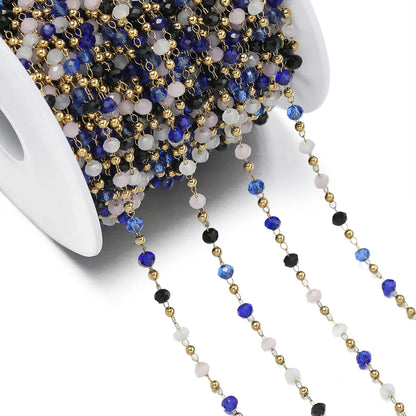 Cadena de Cuentas de Cristal de Acero Inoxidable de 1 m para Fabricación de Joyas – Cadena con Clip Multicolor para Collares, Pulseras y Manualidades DIY