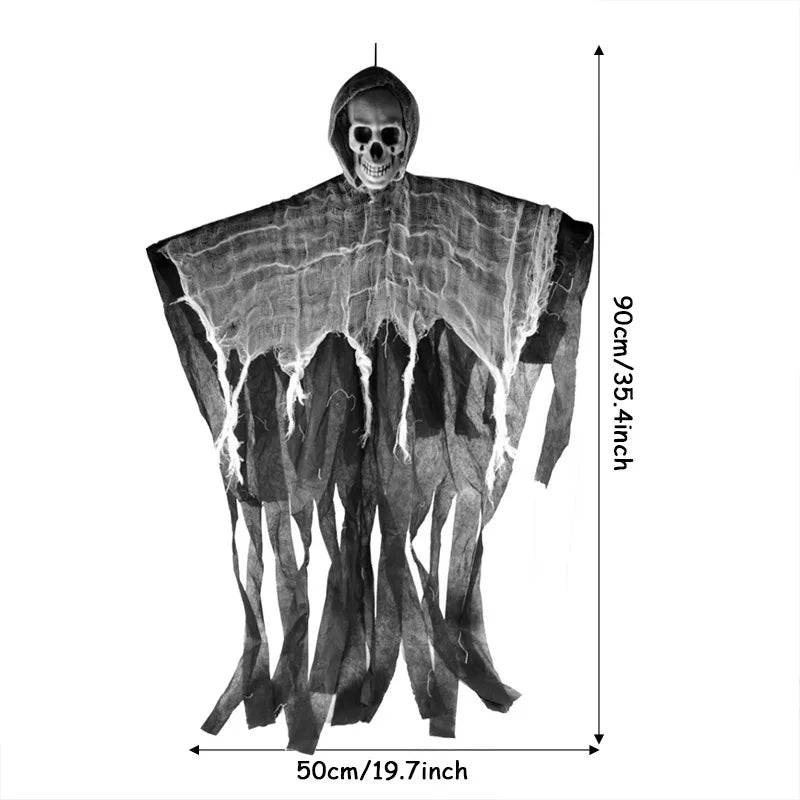 1PC 90CM Halloween Hanging Skeleton Ghost Decoration – Scary Indoor & Outdoor Prop for Parties, Bars, Haunted Houses & Graveyard Decor