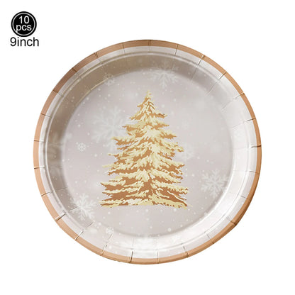 9-Inch Merry Christmas Paper Plates – Santa Claus, Christmas Tree & Elk Round Disposable Plates for Xmas Party & Table Decor