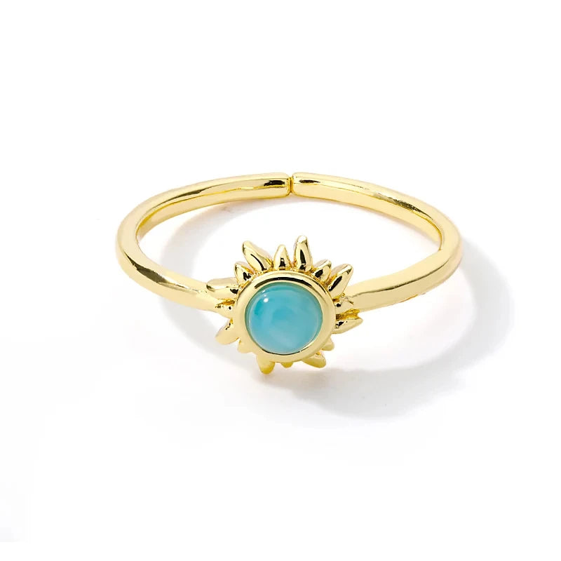 Gold Stainless Steel Lotus Flower Opal Ring – Vintage Oval Stone Statement Ring for Women | Elegant Fashion Jewelry Gift