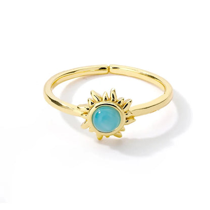 Gold Stainless Steel Lotus Flower Opal Ring – Vintage Oval Stone Statement Ring for Women | Elegant Fashion Jewelry Gift