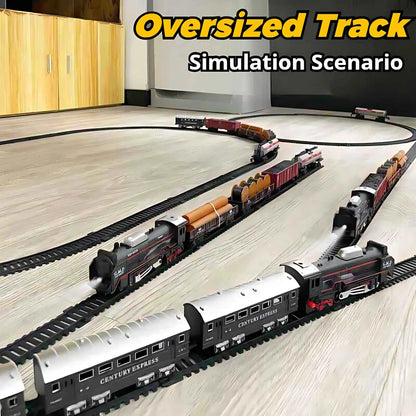 Retro Electric Freight Steam Train Toy Set – DIY Assembly Railway Track with Lights, Sound & Smoke Simulation, Children’s Gift